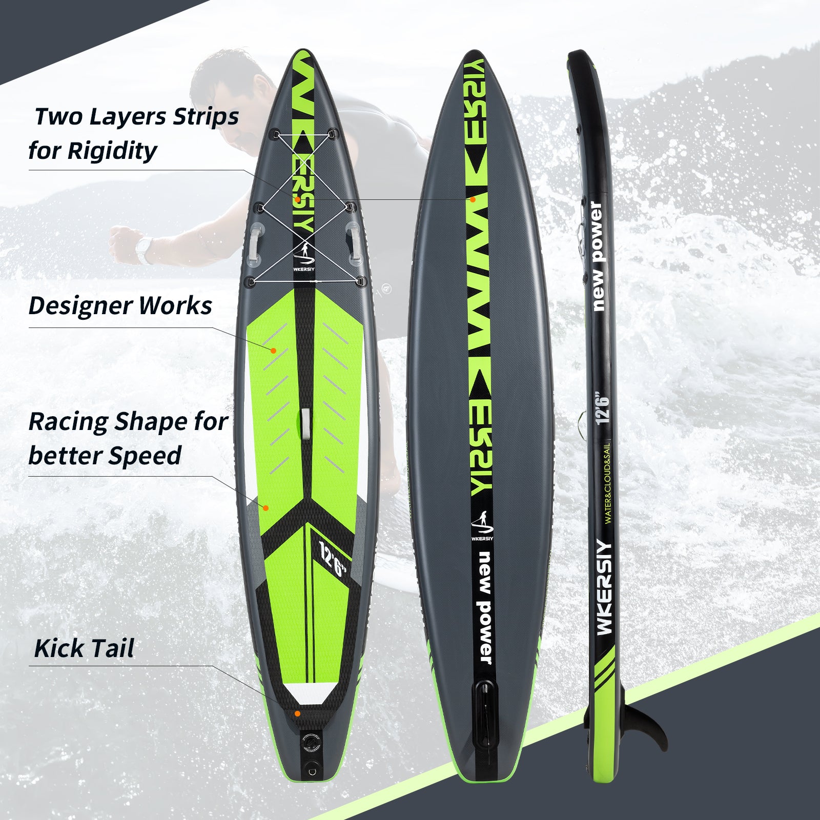 12ft6in Green Racing SUP | High-Speed Design, Pro Performance