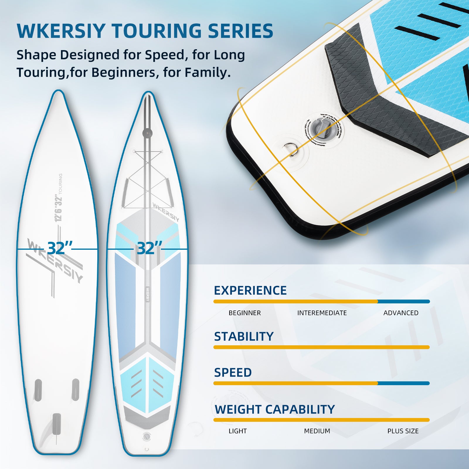 12ft6in Blue Touring SUP | Extended-Length Stability, Ultra